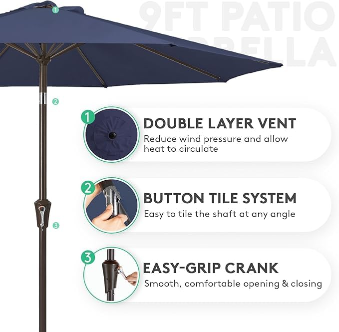 Sturdy eight-rib frame provides reliable stability in breezy weather.