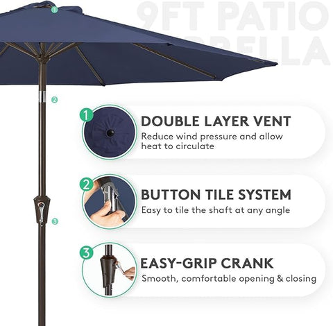 Sturdy eight-rib frame provides reliable stability in breezy weather.