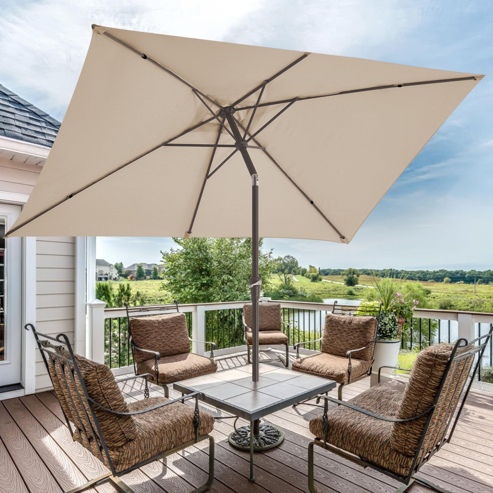 JEAREY 100 polyester fabric offers waterproof, UV-protected shade outdoors.