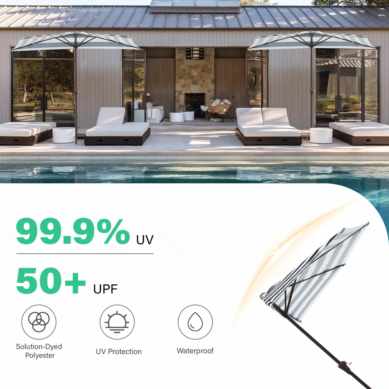 JEAREY 5-rib iron frame provides solid support against breezes.