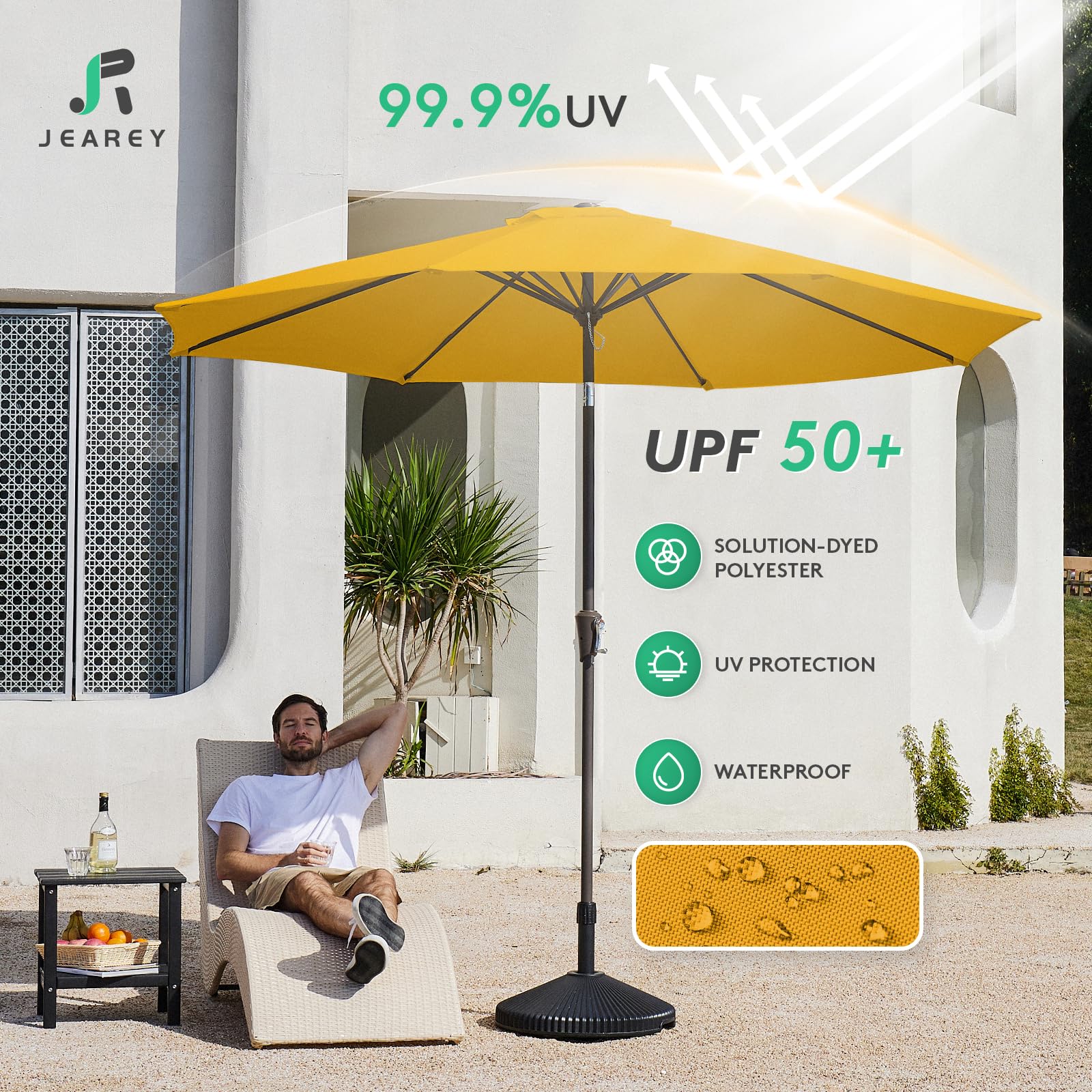 Eight-rib iron frame of JEAREY umbrella ensures stability.