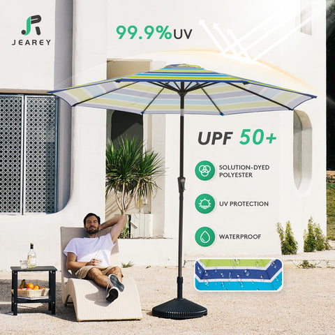 JEAREY 8-rib frame provides sturdy outdoor shade.