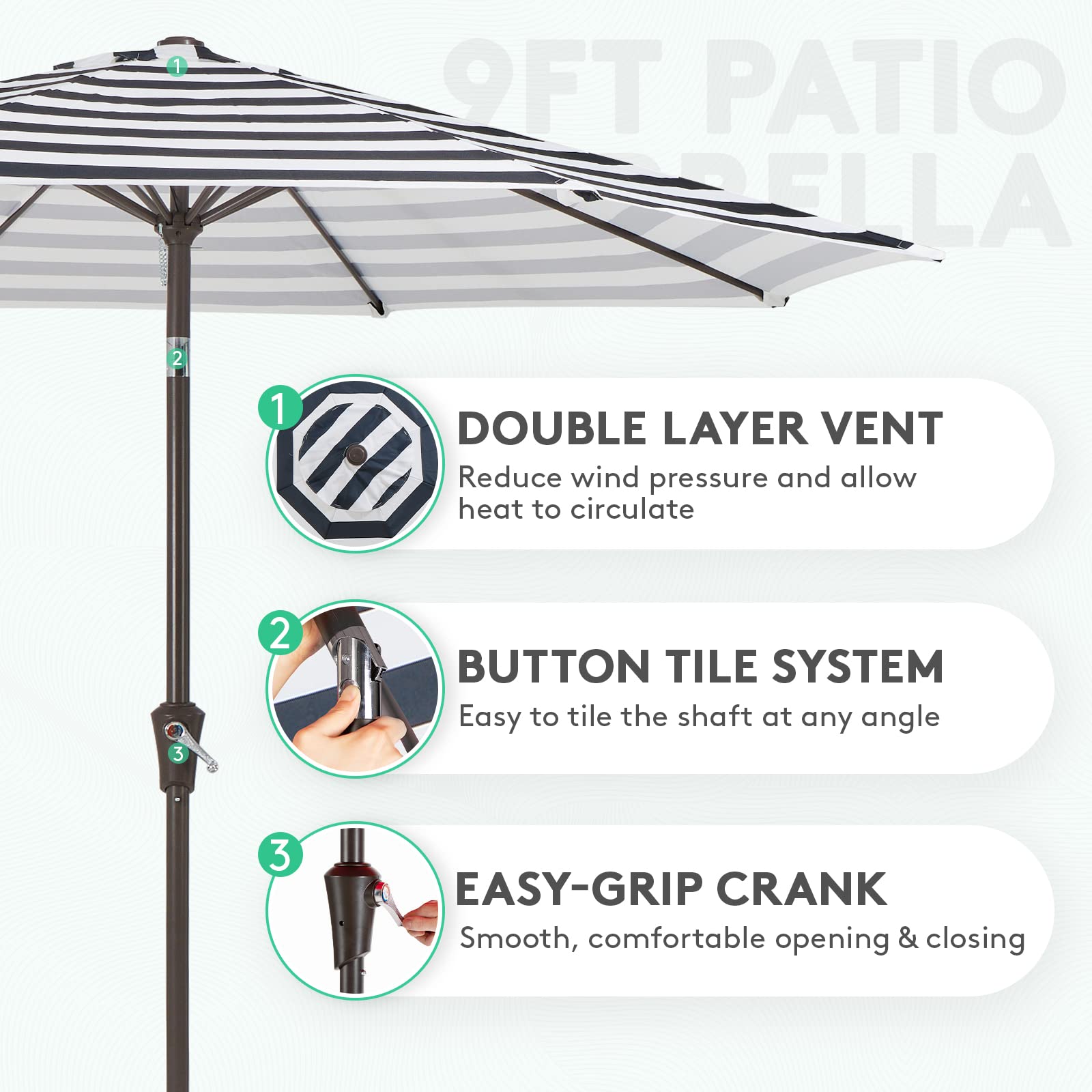 JEAREY umbrella in crank-opening action for quick setup