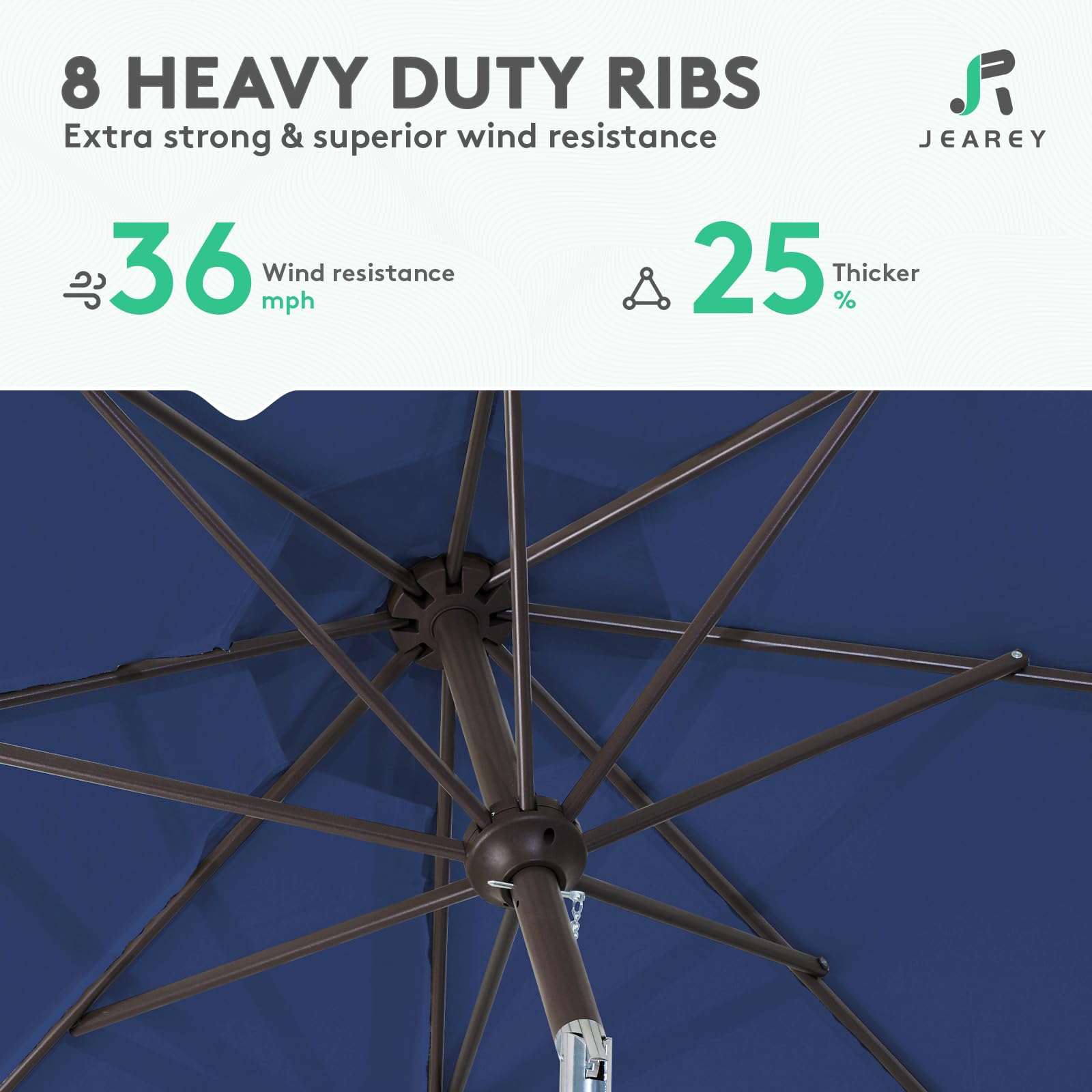 JEAREY umbrella high-density fabric offers UV and water resistance.