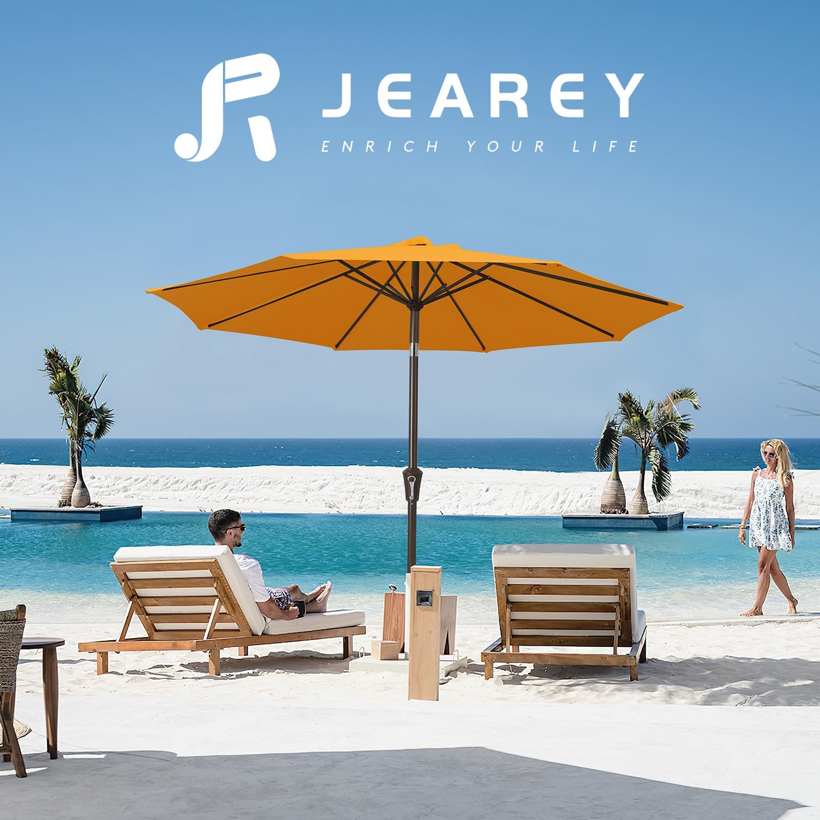 JEAREY umbrella in garden or deck setting for outdoor dining
