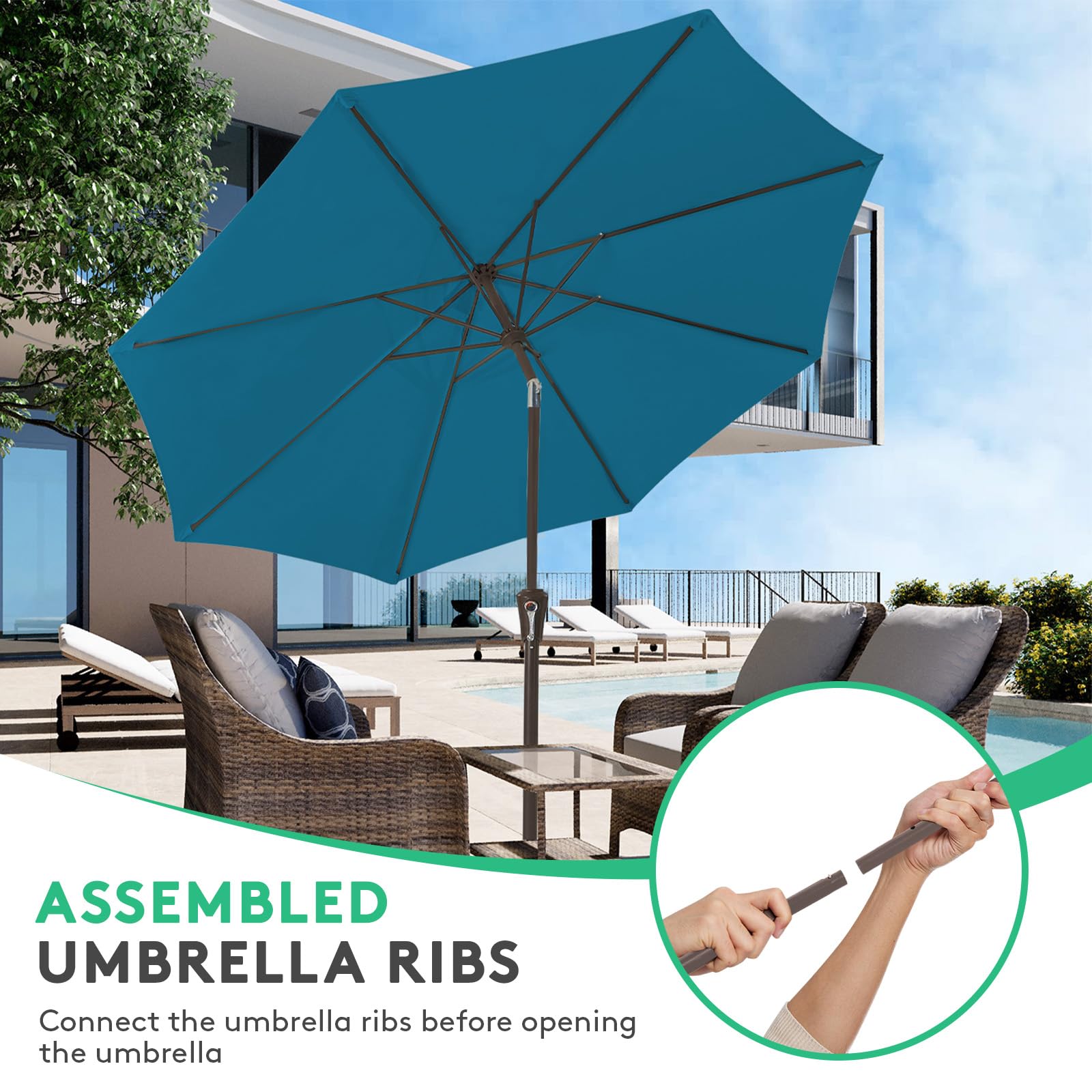 JEAREY lake blue fabric delivering stylish shade for outdoor space