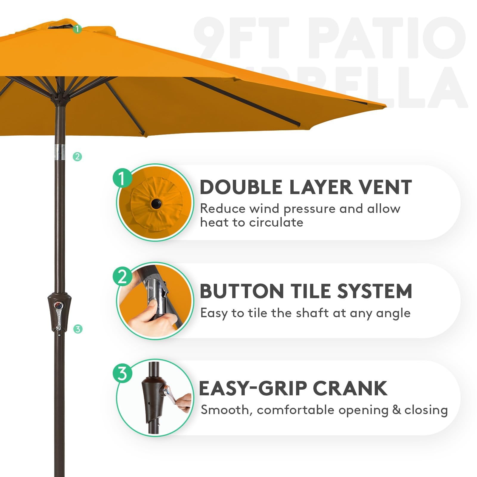 Sturdy iron frame and eight ribs provide stable outdoor shading