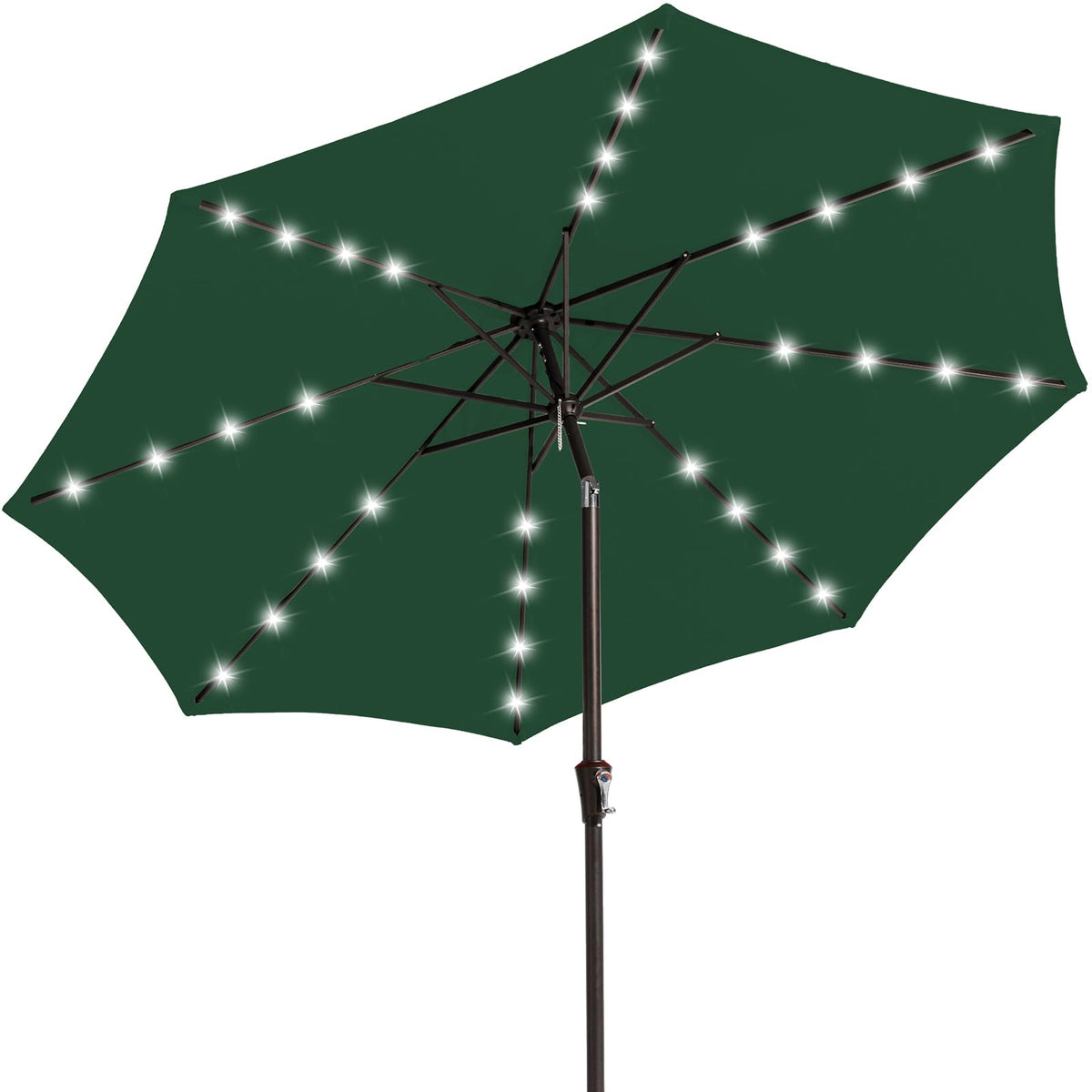 JEAREY Upgrade 9FT LED umbrella with solar lights for evening poolside ambiance.