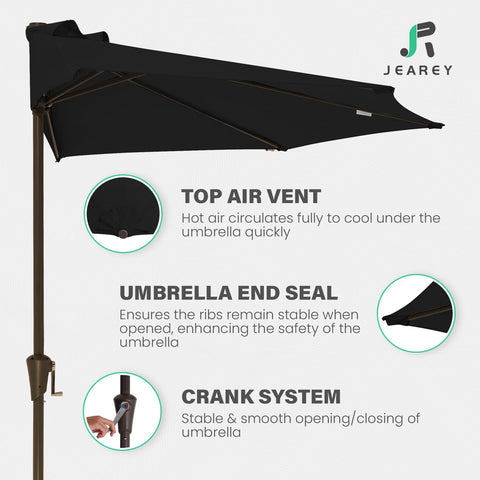 JEAREY fabric close-up highlights weather-ready polyester canopy for sun and rain protection.