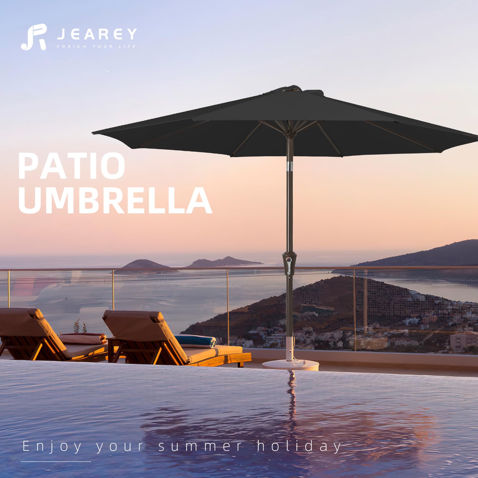 JEAREY waterproof black patio umbrella enhances sun and rain protection
