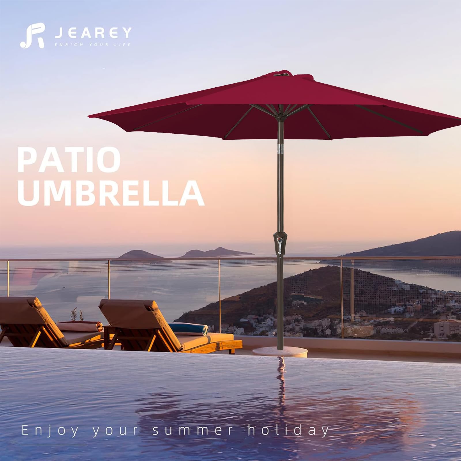 JEAREY wine red outdoor umbrella adds vibrant shade to any space.