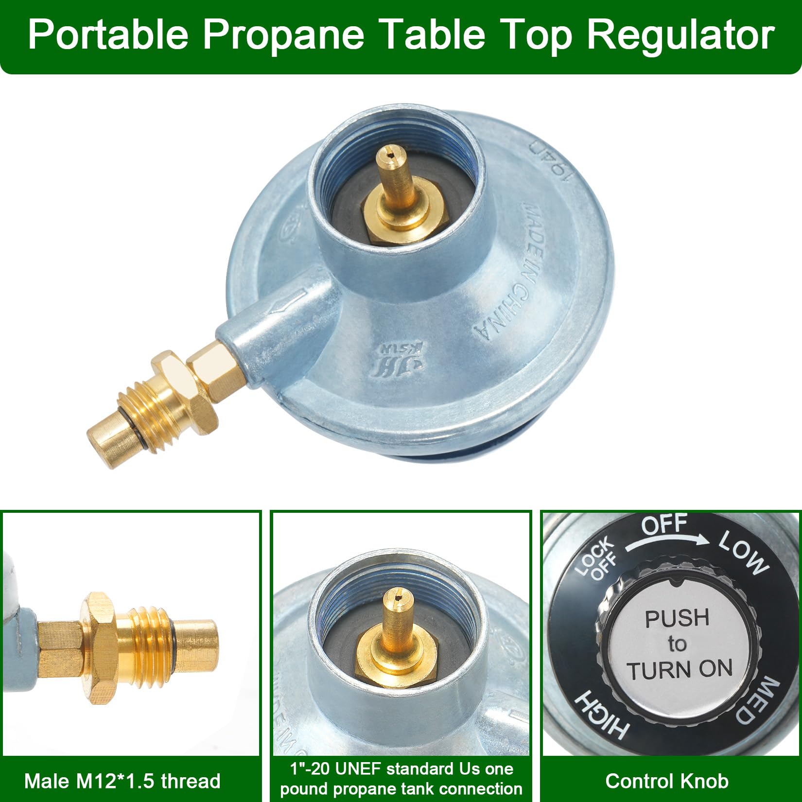 JEASOM regulator knob detail enables smooth, adjustable flame control for consistent cooking