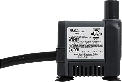 Jebao Jecod PP-377 pump side view, slim profile for tight pond setups.