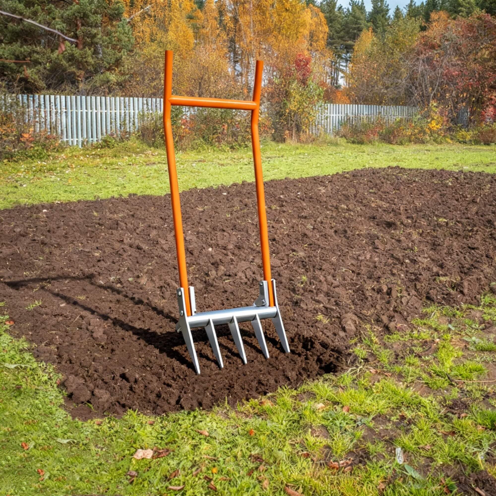 Jebosam Broadfork in garden use across beds and raised planters
