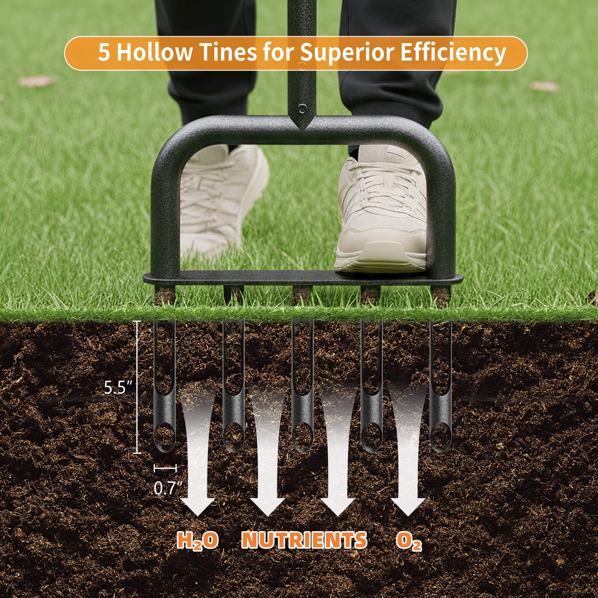 Jebosam aerator foot bar design allows secure footing for easy operation.