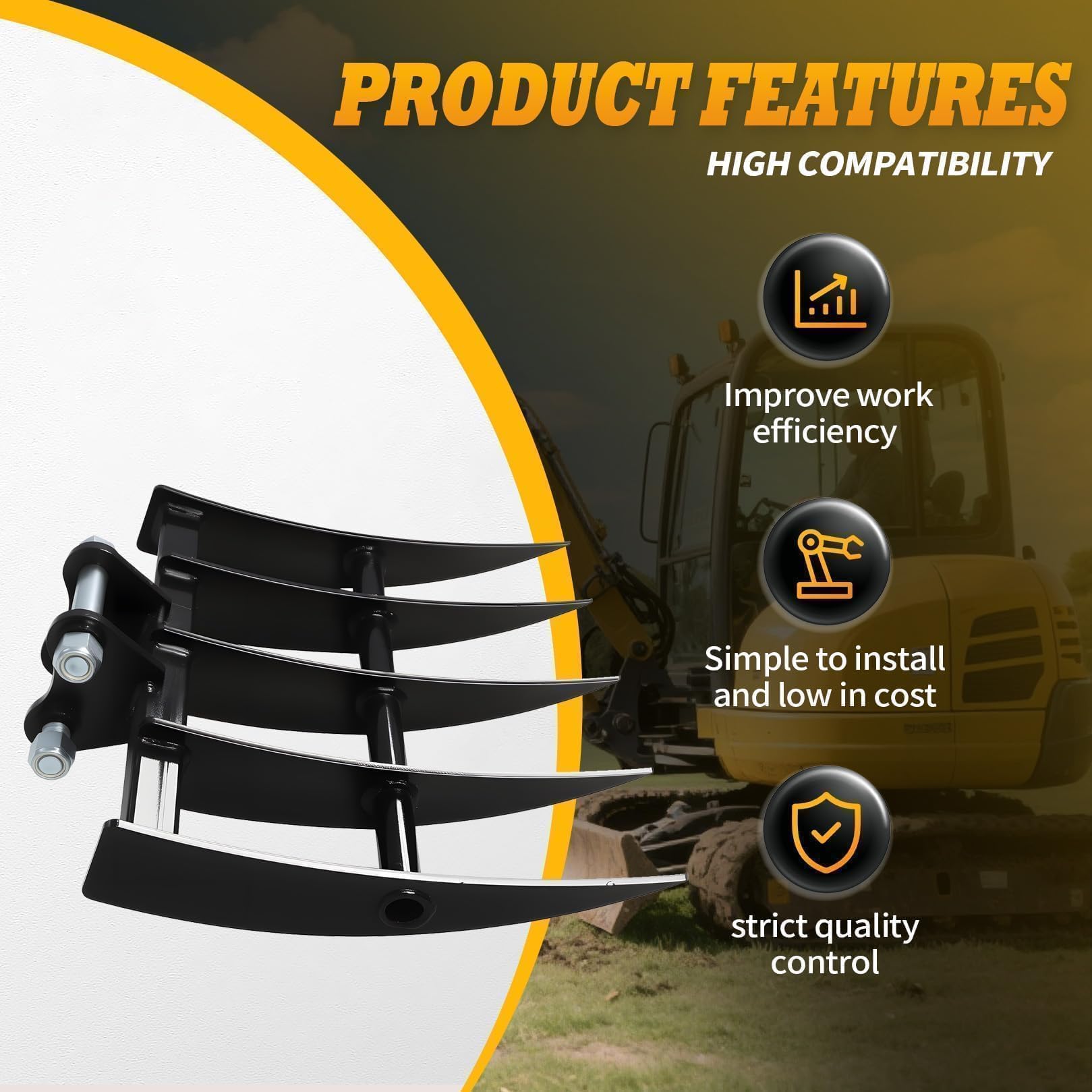 Jecoupoon backhoe rake 8mm teeth close-up showing durable forged steel for tough soils.