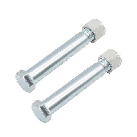 Jecoupoon mini excavator pins pair installed on a mini excavator for quick attach compatibility.