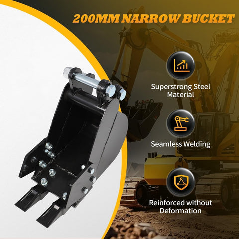 Jecoupoon precise trenching bucket enabling deep, narrow trenches in tight spaces.