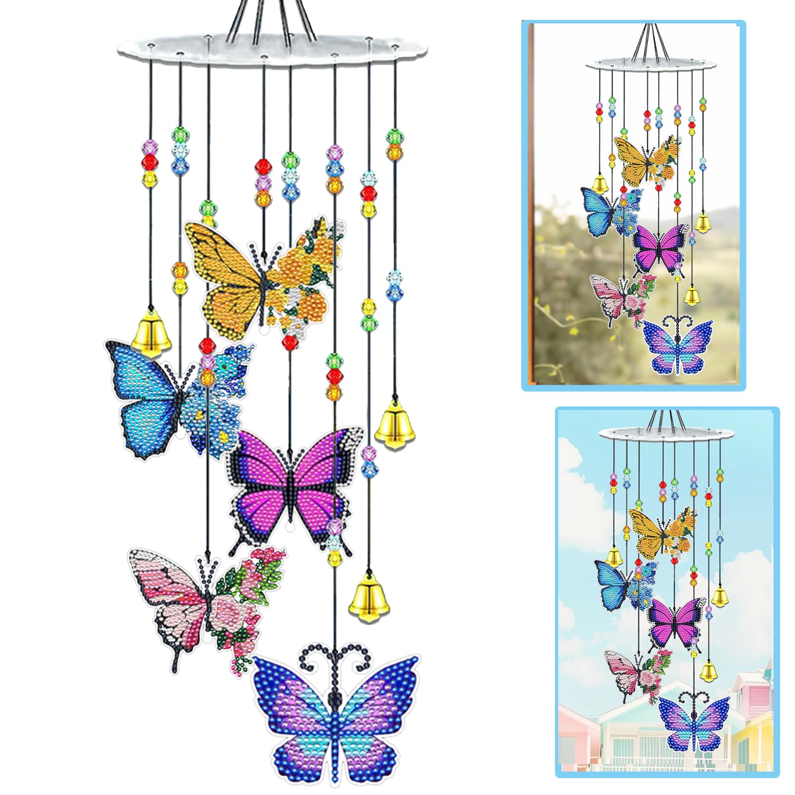 JeCuiK butterfly diamond painting wind chimes decorative kit for bright home lighting