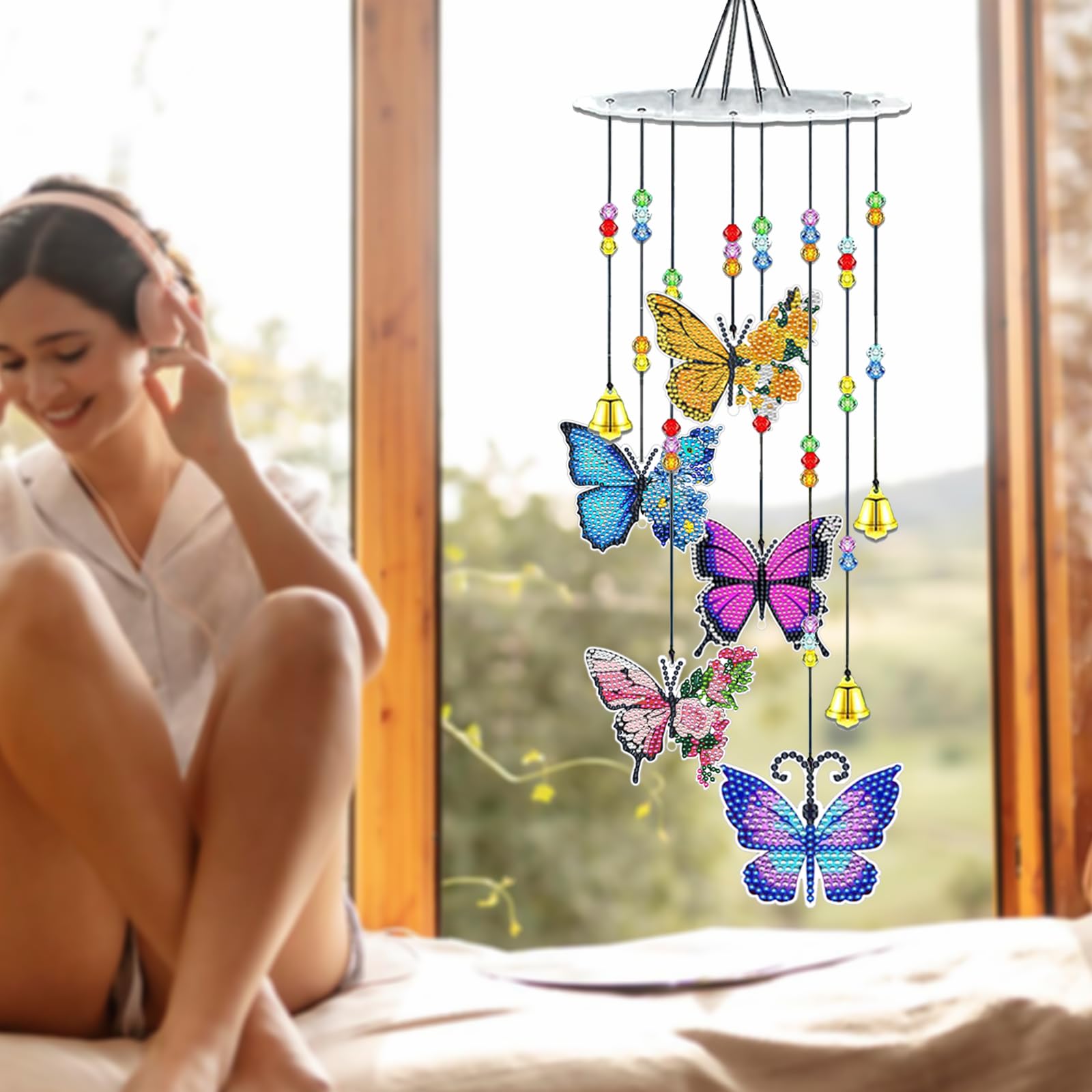 JeCuiK butterfly wind chimes with bells for festive decor