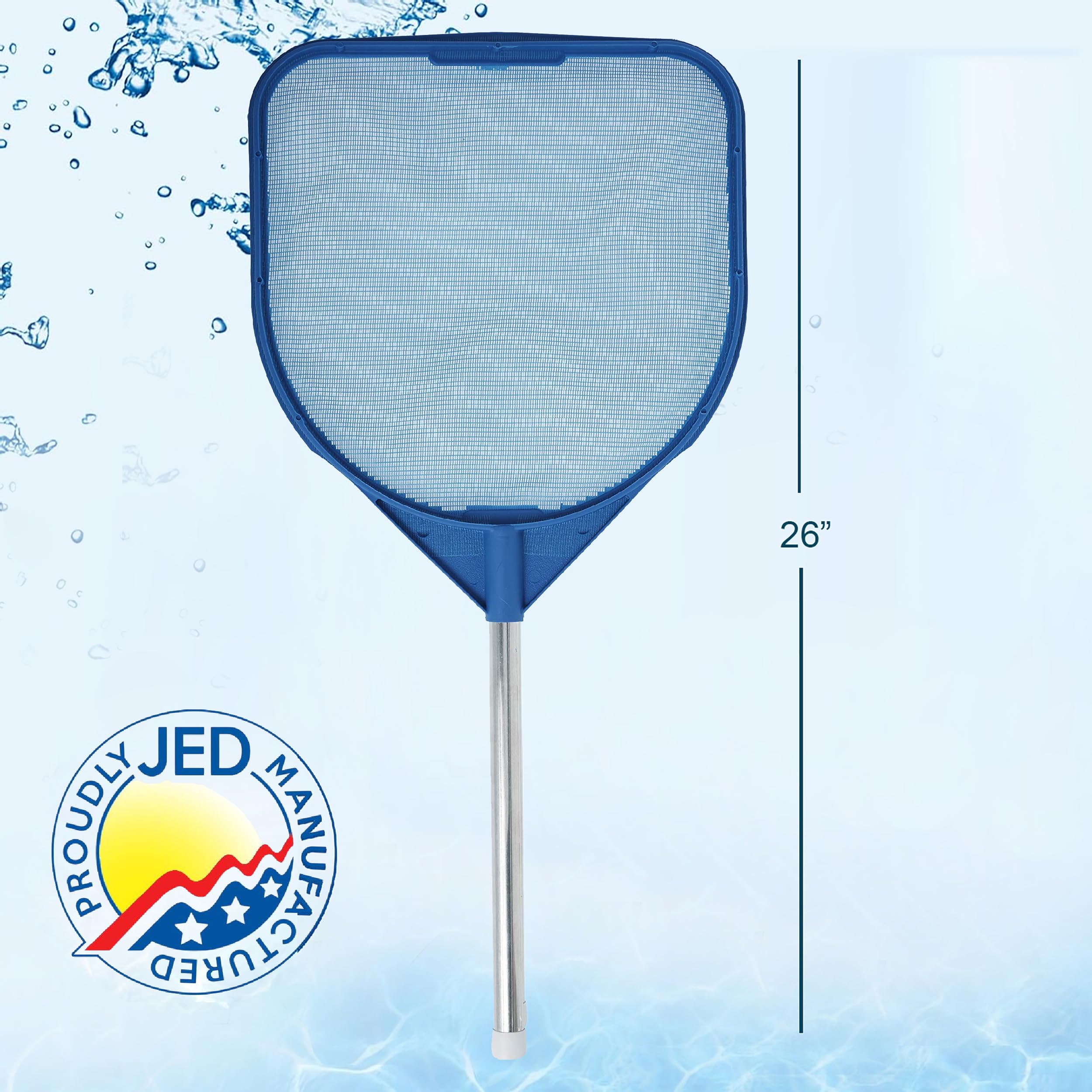 JED hand skimmer in use, removing surface leaves and debris.