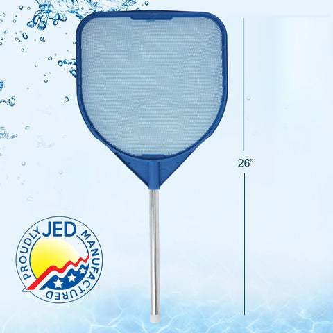JED hand skimmer in use, removing surface leaves and debris.