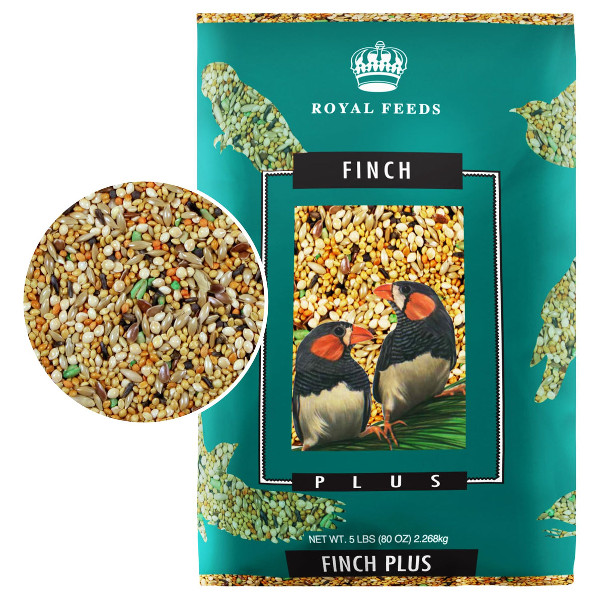 JEDDS Finch Plus 5lb pack showing premium seed mix for finches and small birds; boosts energy and growth.
