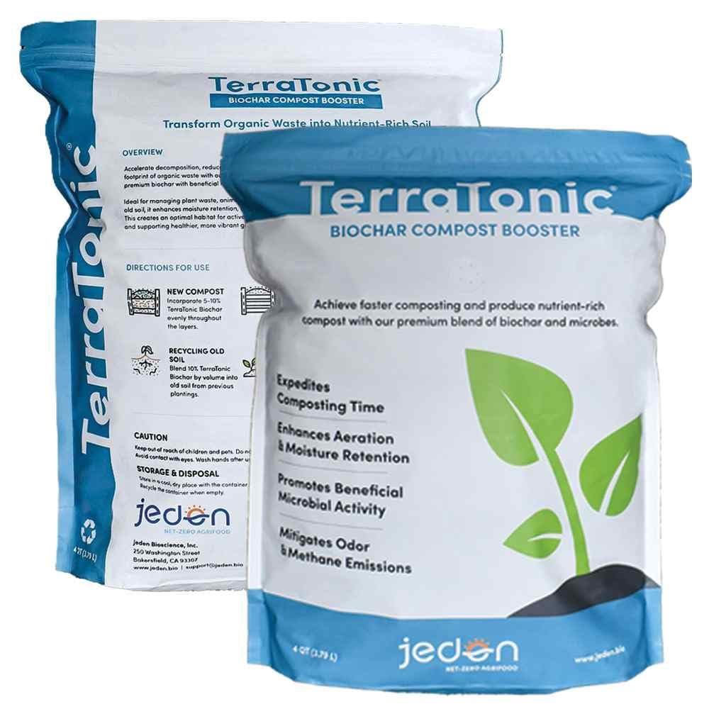JEDEN TerraTonic Biochar compost activation boosts microbial activity for faster decomposition.