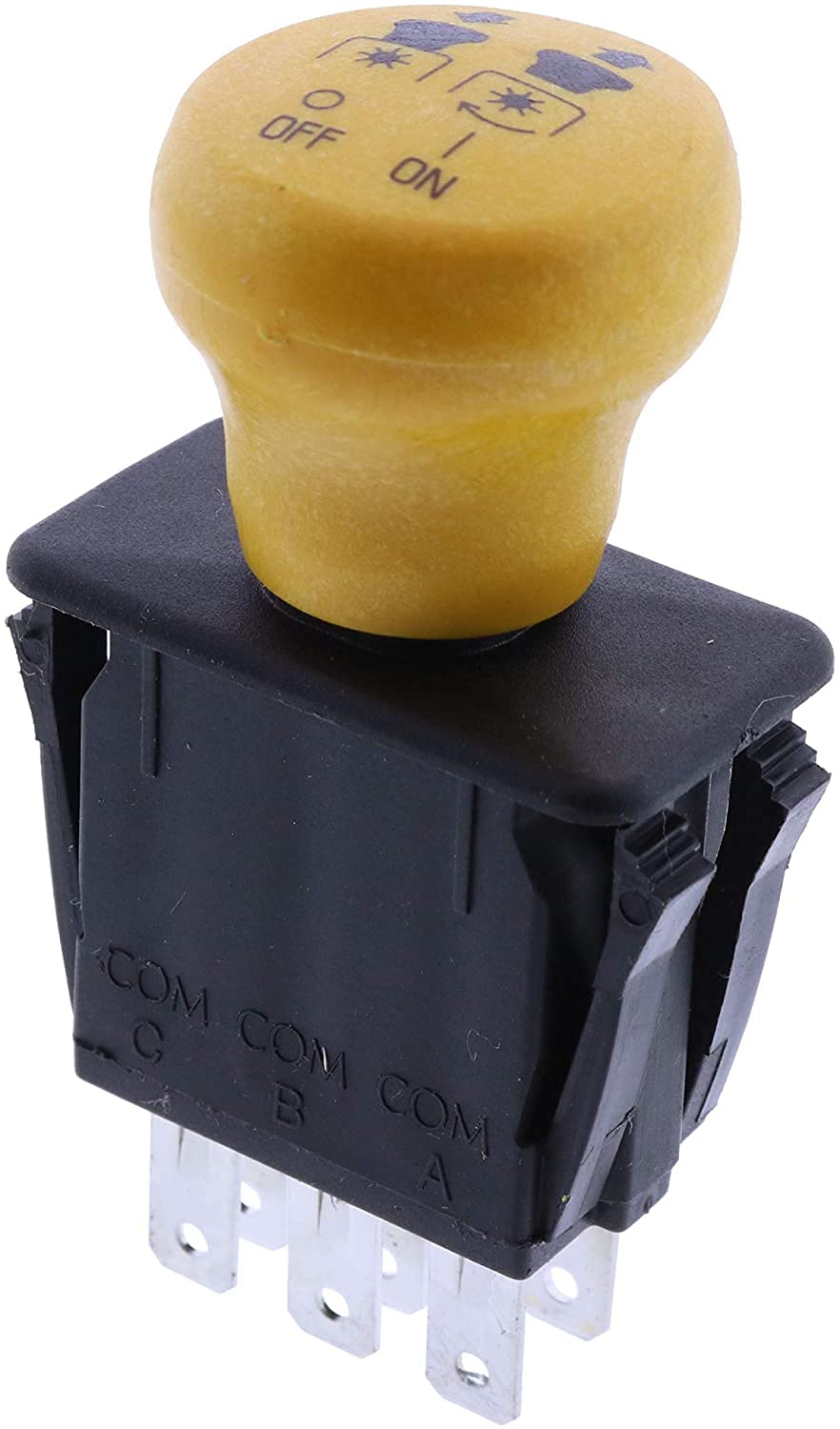 JEENDA clutch PTO switch front view with a bright yellow knob for quick engagement.