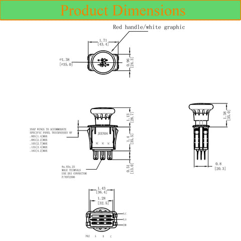 JEENDA PTO switch dimensions and fitment guide visual.