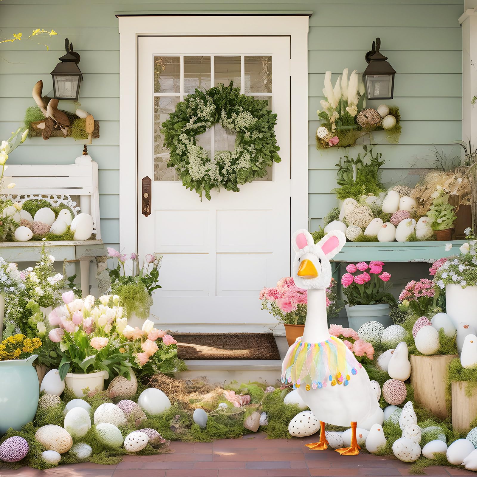 Jeere goose-costume-easy-setup enables quick dressing and removal for outdoor displays.