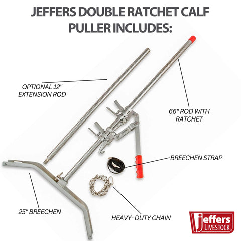 Jeffers calf-puller extension rod 12-in for added reach.