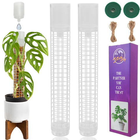 JEGU self-watering moss pole with water cup top supports Monstera hydration.