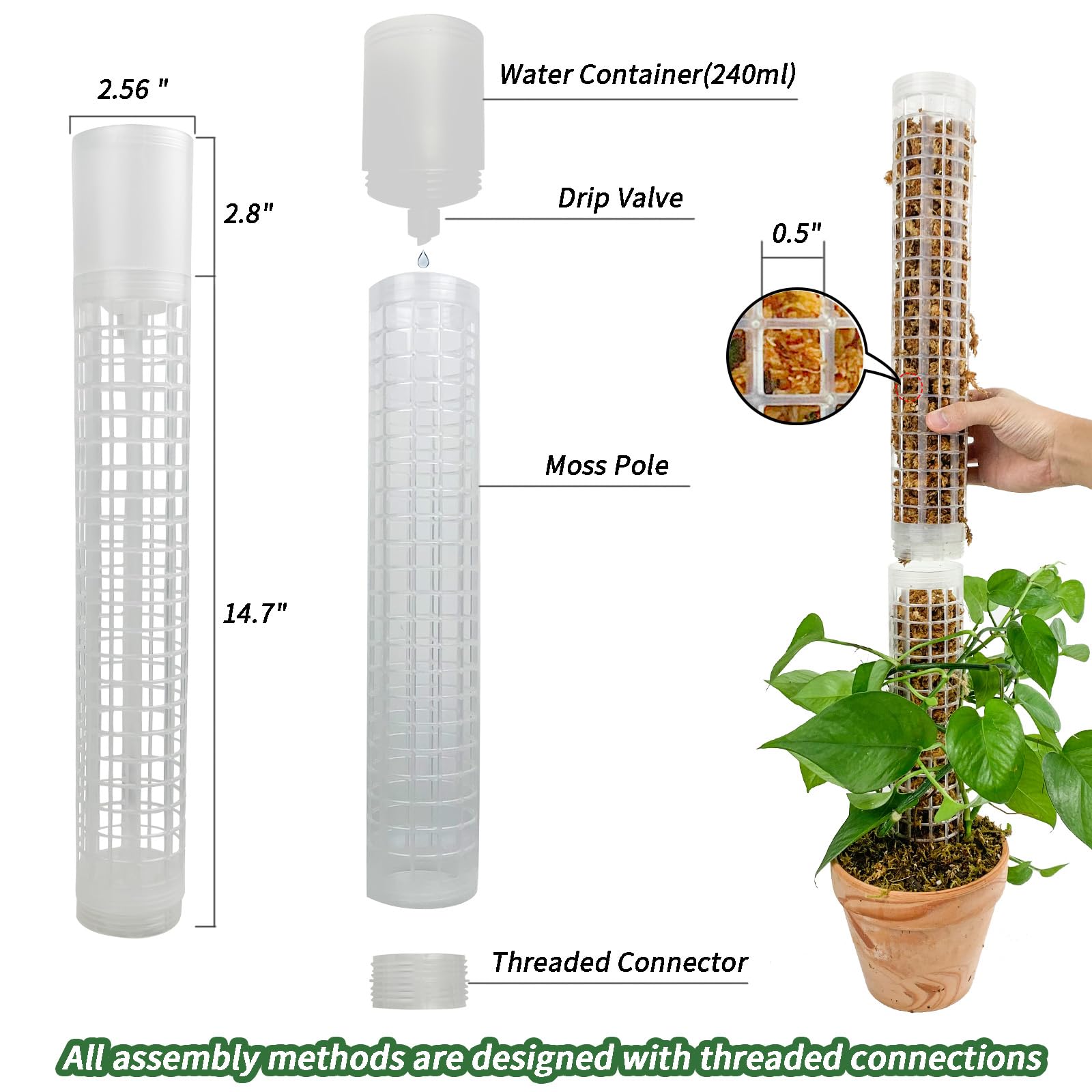 Jegu moss pole stackable sections extend height securely for vertical growth