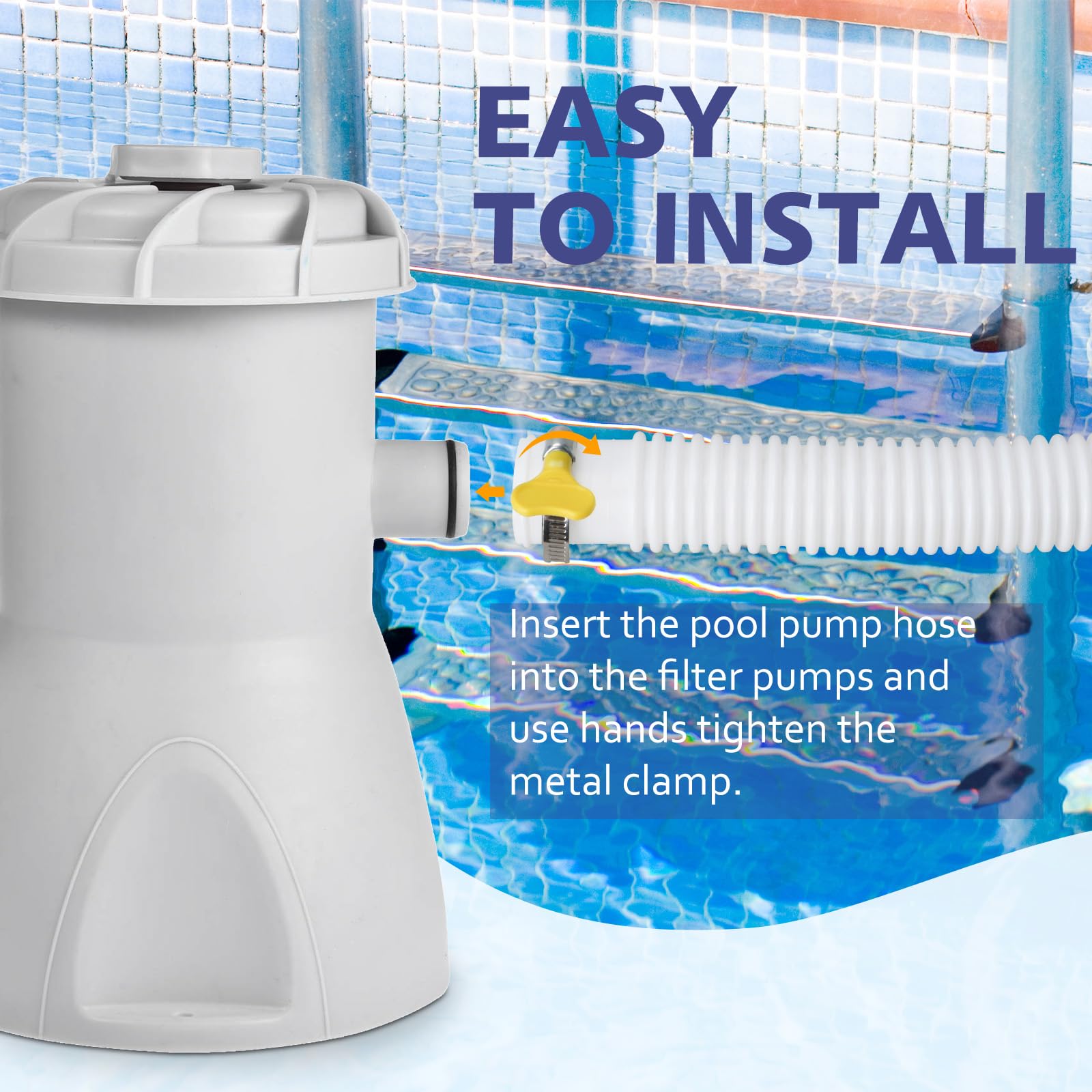 JEKIVEY hose clamps included for secure tool free installation around pumps and pools