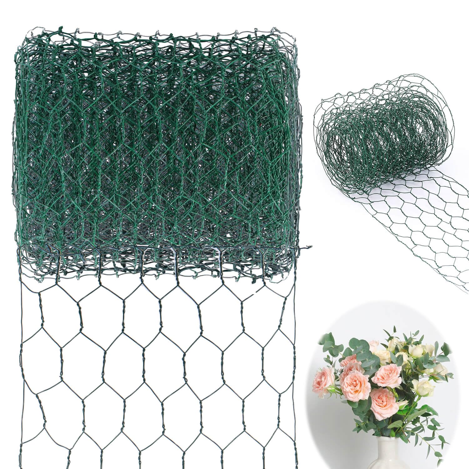 JELIEE chicken wire for floral arrangements in green, 4x118 inches, ideal for craft displays