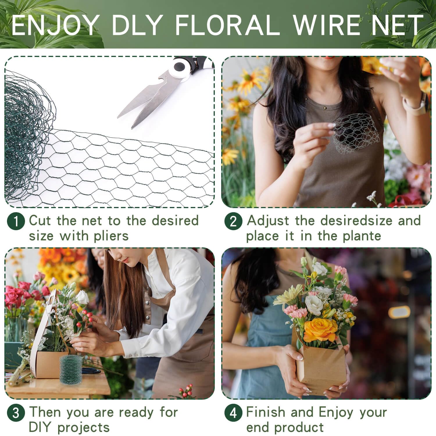 JELIEE sturdy bendable green chicken wire for shaping around plants and displays