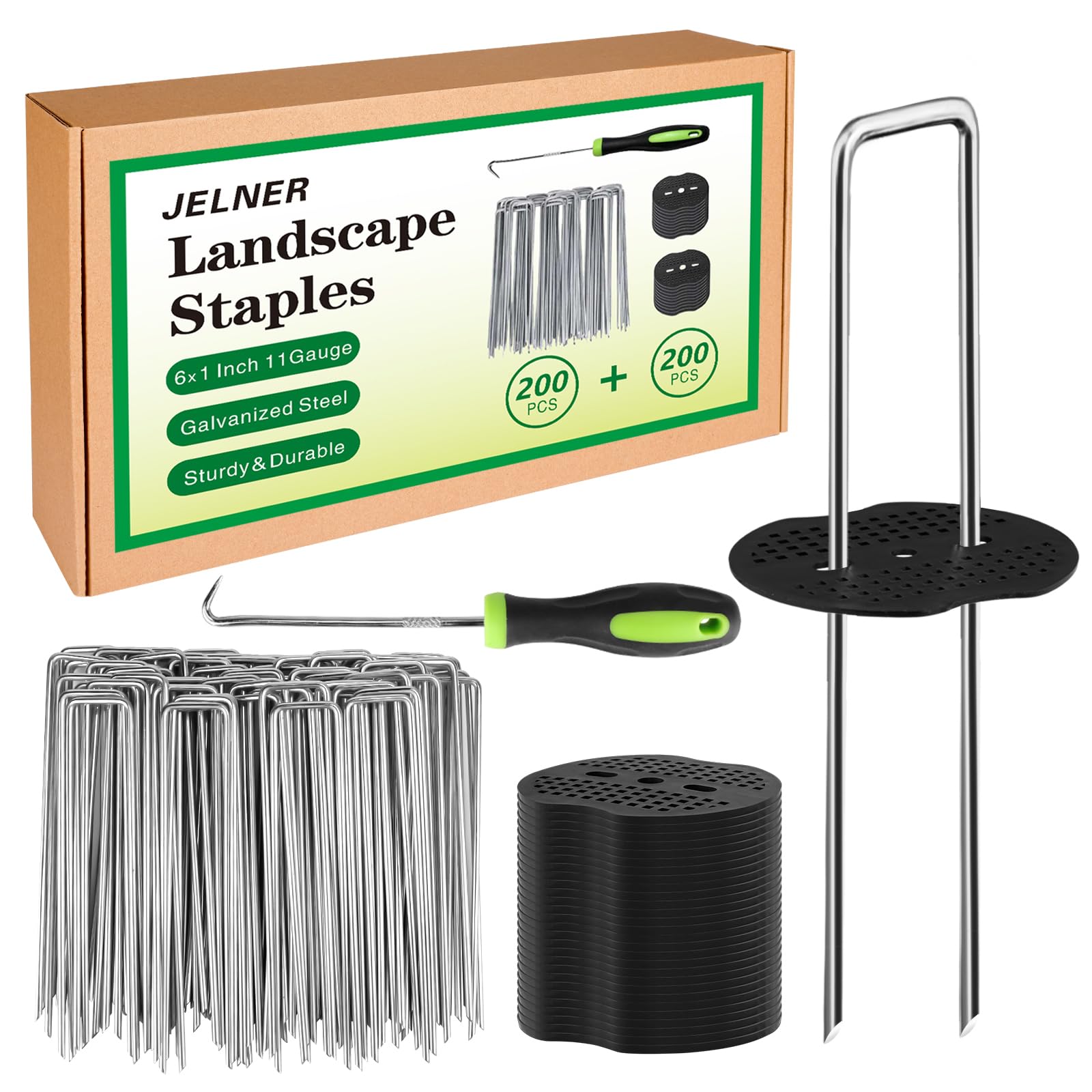 JELNER landscape stakes 6 inch 11 gauge pack contents for sturdy garden setup