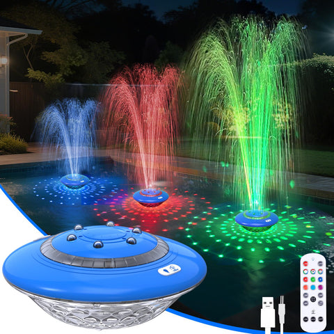 JEMULICE floating pool fountain with lights show enhances evening ambience and entertainment.