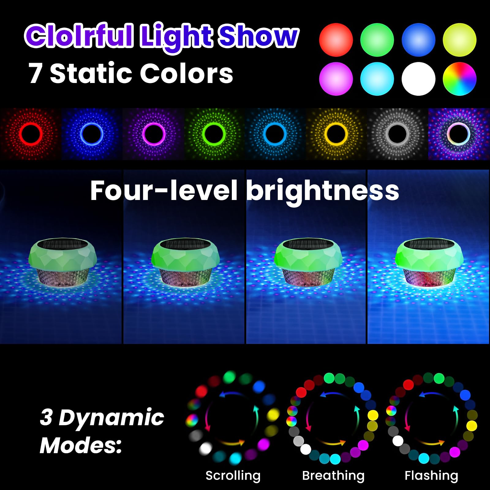 Multi-color LED modes on the JEMULICE floater create poolside ambiance.