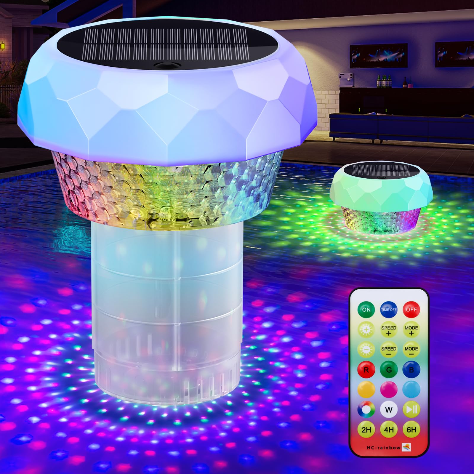 JEMULICE Solar Pool Chlorine Floater with lights for night visibility and safe tablet dispensing.