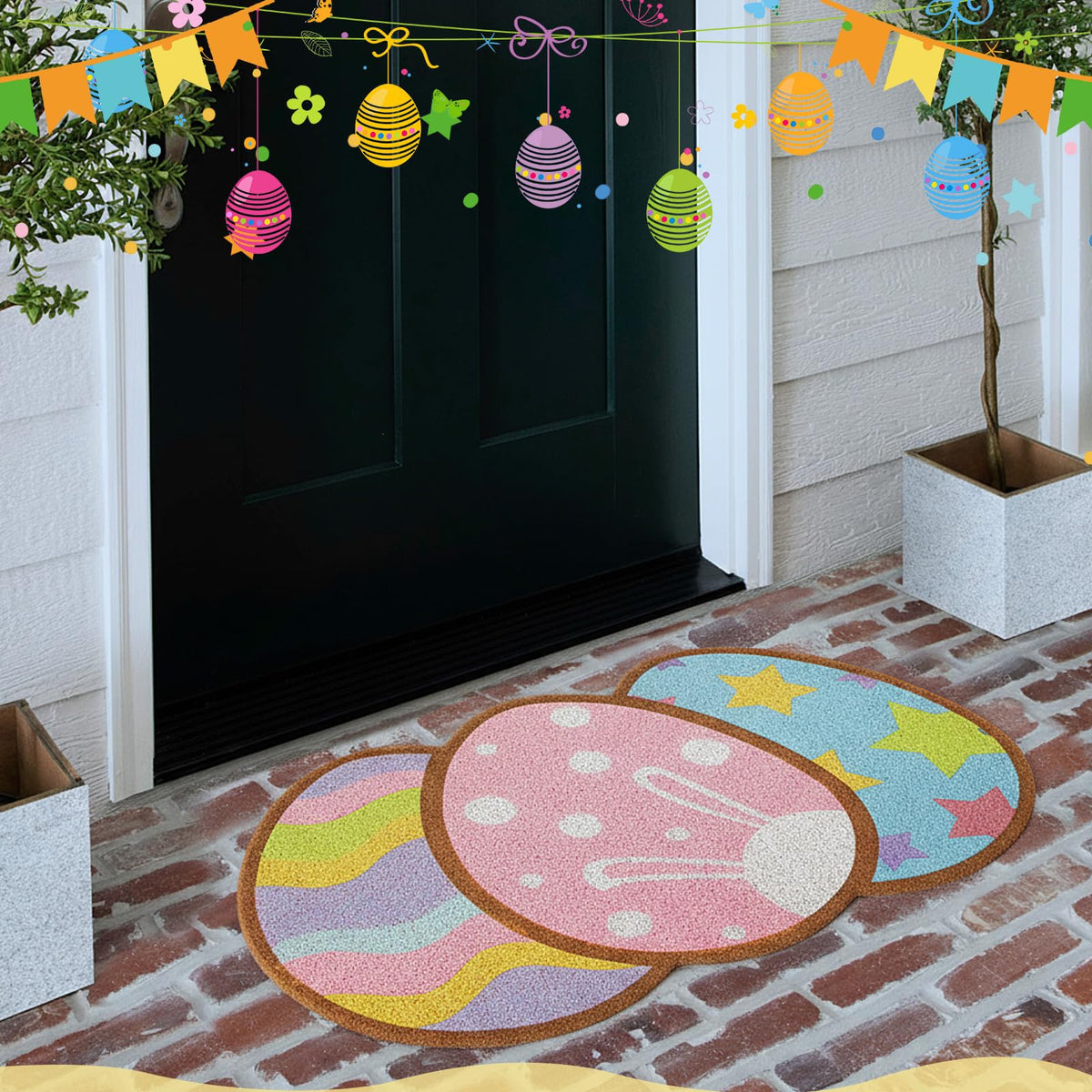 Jenaai Easter doormat with egg design welcomes guests at the entrance