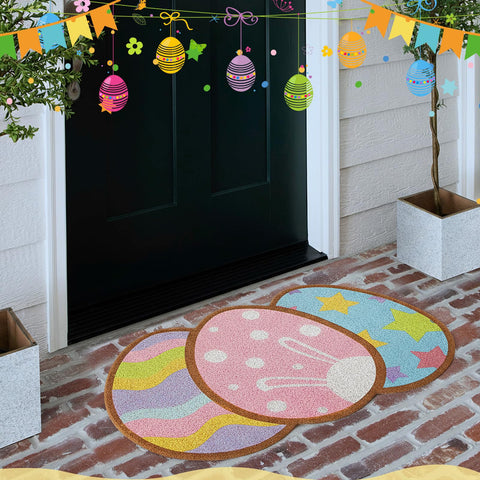 Jenaai Easter doormat with egg design welcomes guests at the entrance