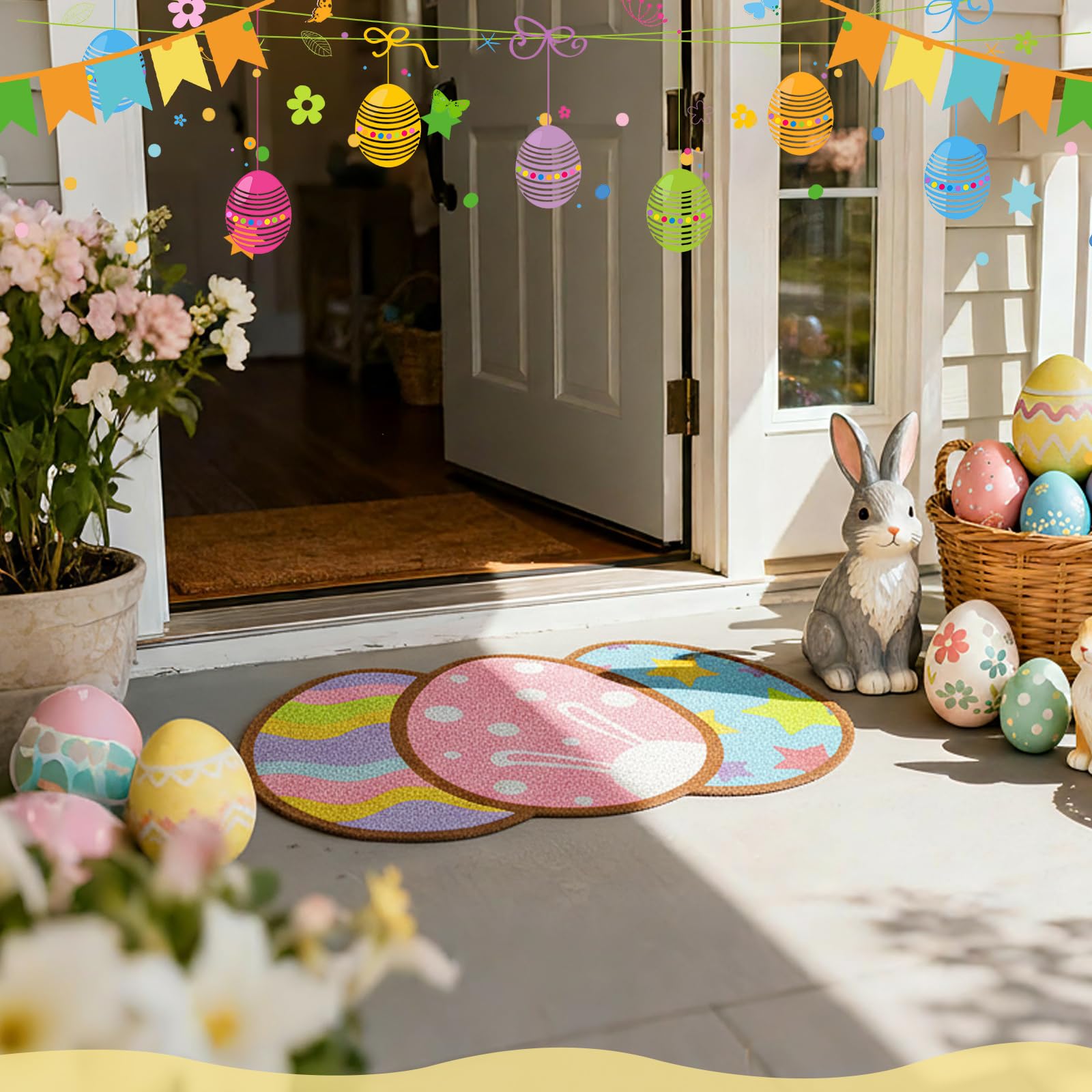 Jenaai Easter doormat by the front porch elevates entryway