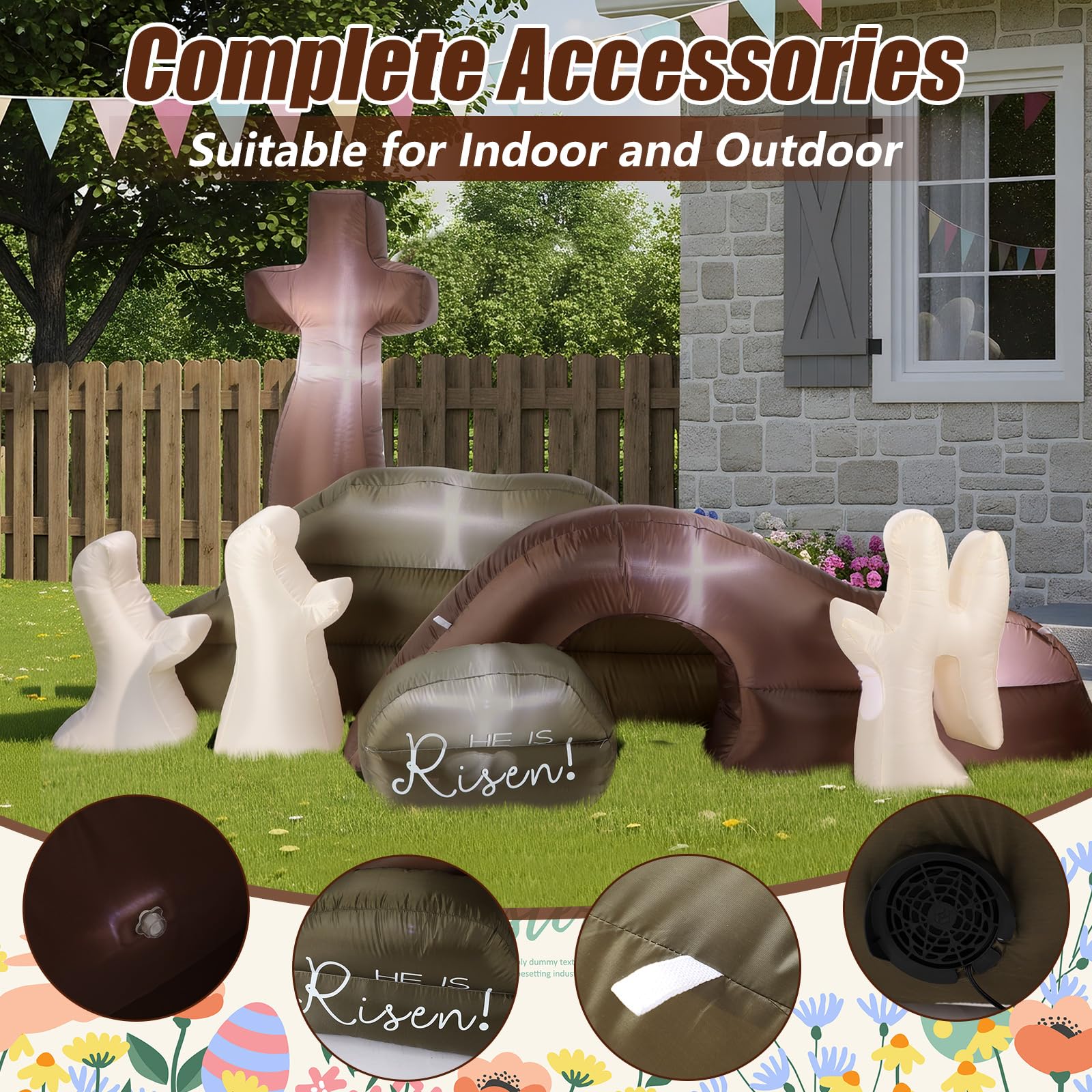 Jenaai Easter inflatable tomb with ground stakes for stable setup.