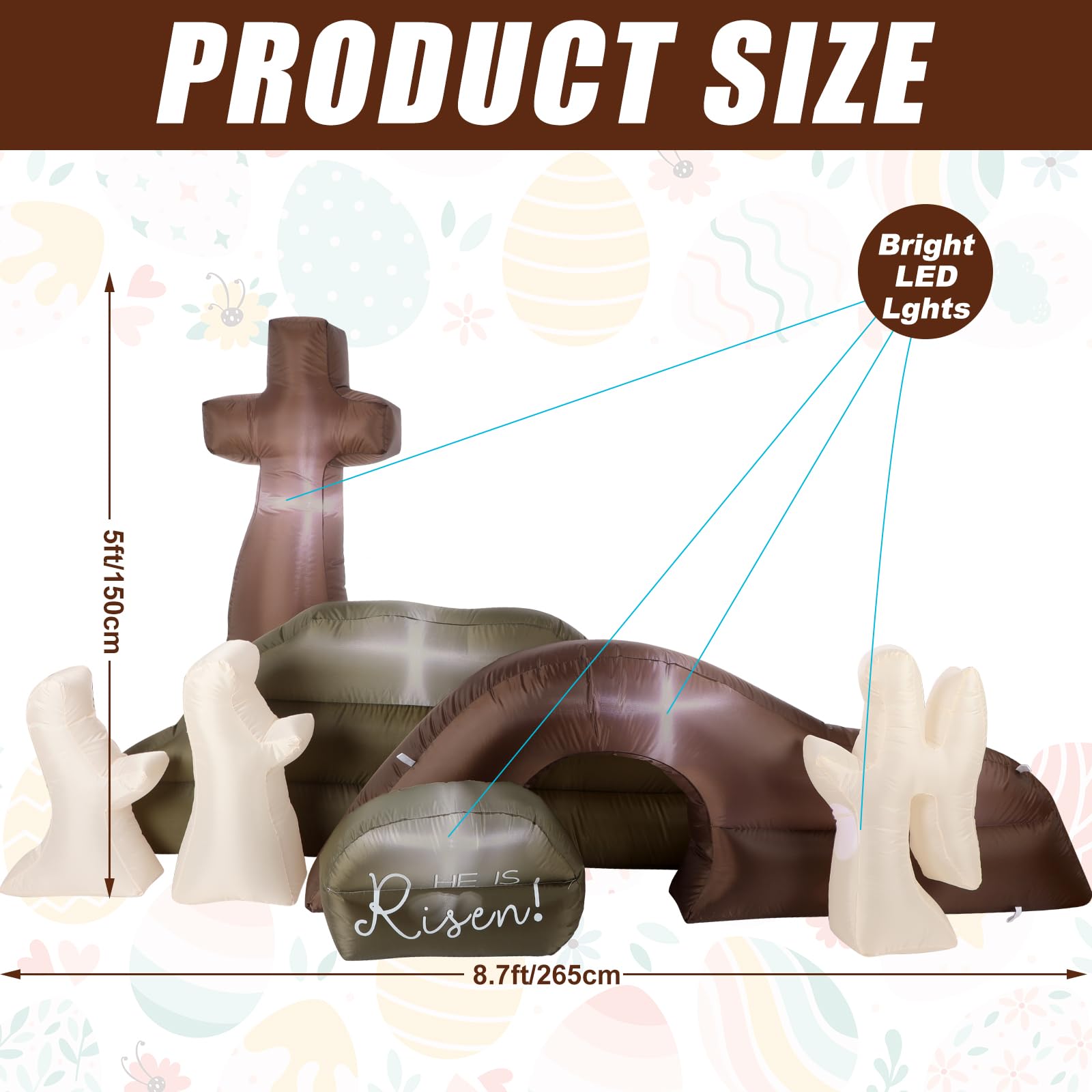 Jenaai Easter inflatable tomb polyester fabric highlights durable outdoor decor.