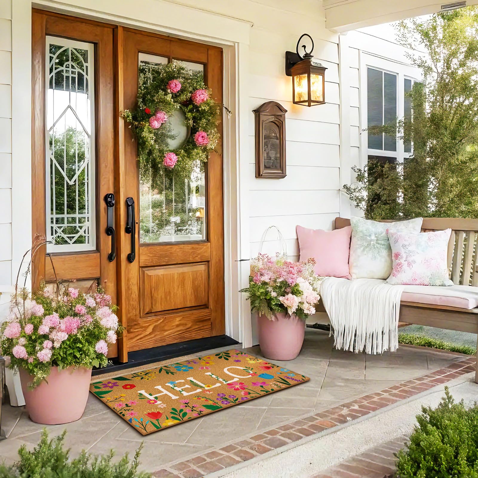 Jenaai 17x29 inch entrance mat fits most doors and traps dirt.