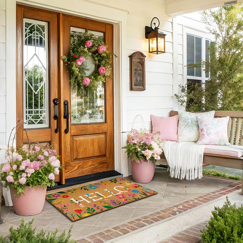 Jenaai 17x29 inch entrance mat fits most doors and traps dirt.