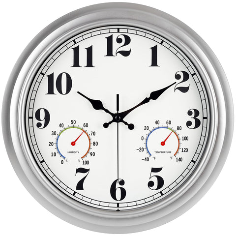 JENLYSTIME 13-Inch outdoor clock with silver face for easy outdoor time reading.
