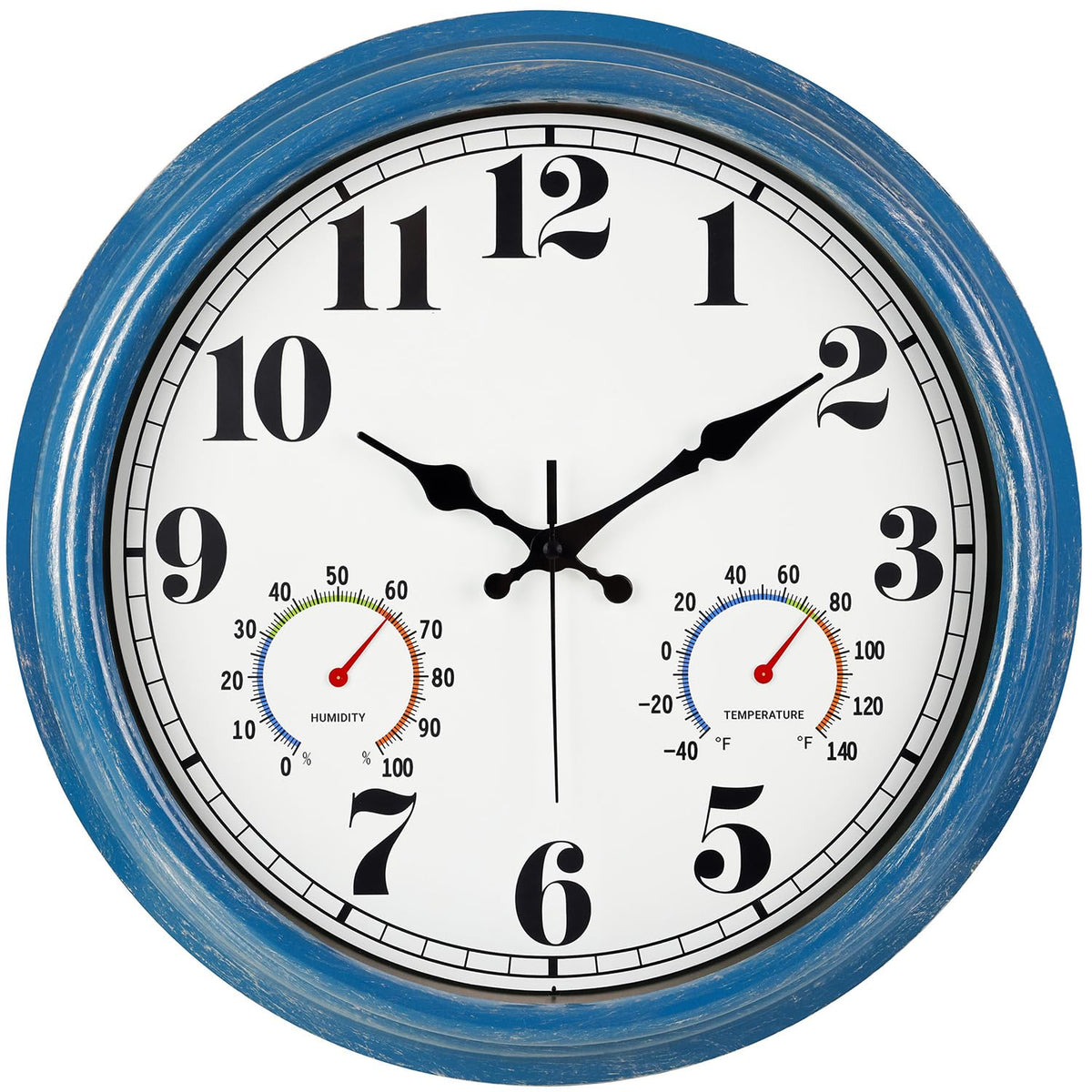 JENLYSTIME 16-inch blue vintage wall clock, front view, bold time reading at a glance
